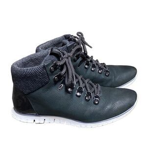 Cole Haan ZERØGRAND Retro Hiker Black Nubuck Leather Wool Waterproof Boots Size